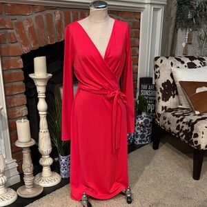 Talbots Vibrant Red Long Sleeve Dress